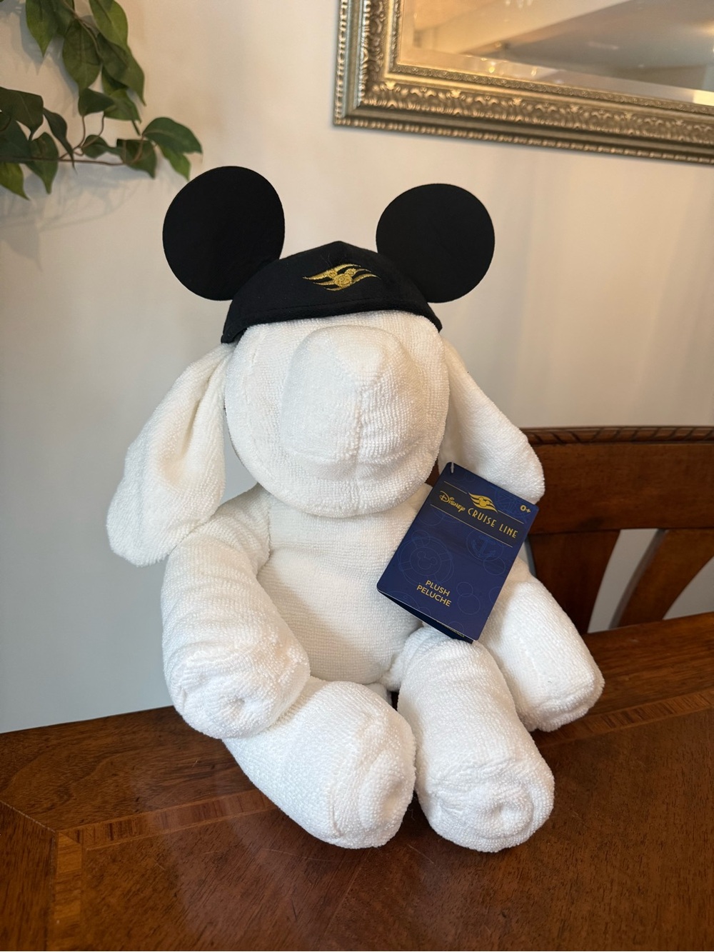 Disney White Plush Towel Animal with Black Mickey Hat - Evie